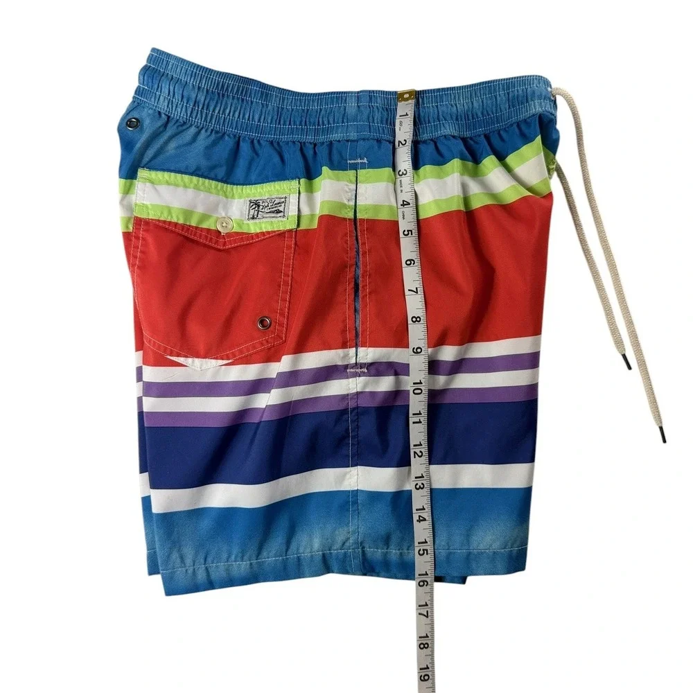 Polo Ralph Lauren Mens Medium Striped Swim Trunks Multi Color Mesh Lined Shorts